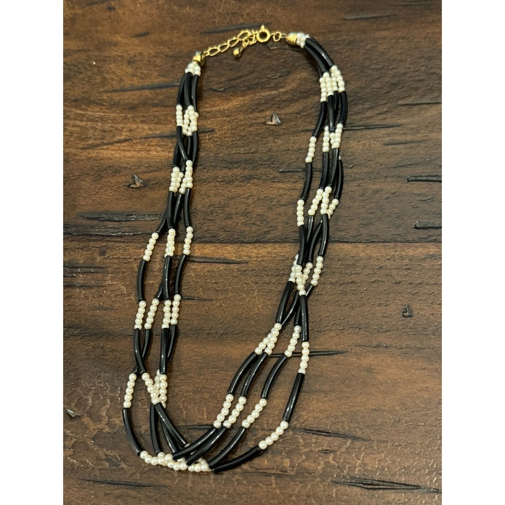 Beaded Necklace Choker 4 Strand Black & White Women's